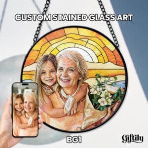 Personalized Stained Glass Window Hanging Suncatcher - Grandma and Granddaughter