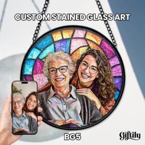 Personalized Stained Glass Window Hanging Suncatcher - Grandma and Mom